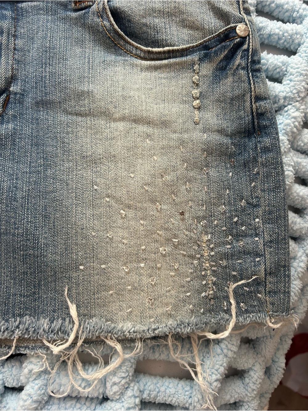 Younique Distressed Light Blue Denim Mini Skirt - Picture 2 of 5